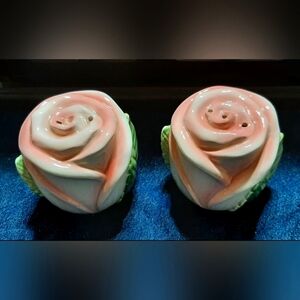 Vintage Rose Salt & Pepper Shakers Omnibus Fitz & Floyd Japan Label